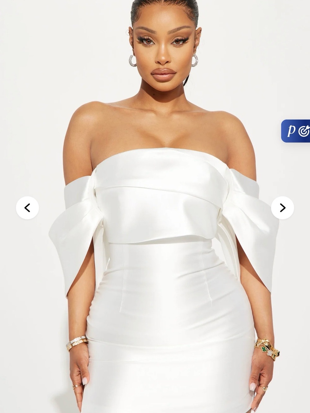 Off-Shoulder White Tafetta Mini Dress - Picture 2 of 3
